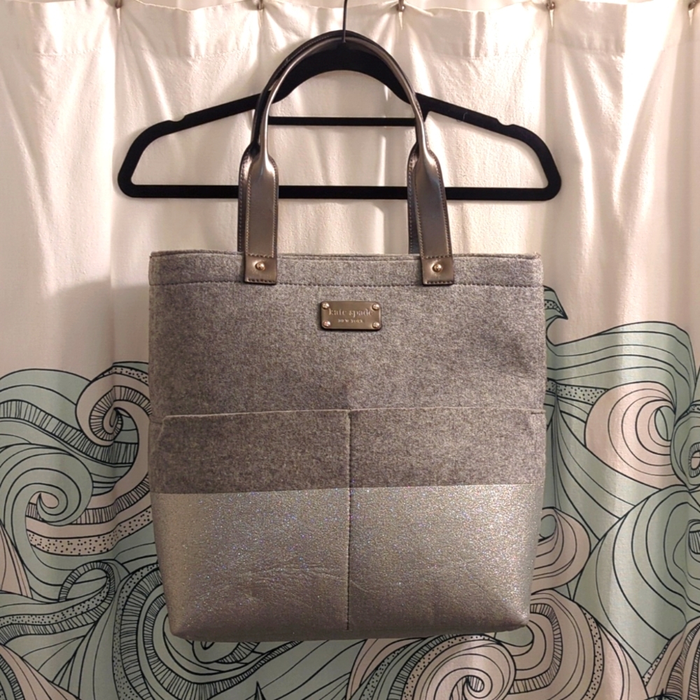 Kate Spade Flannel Tote - grey and silver